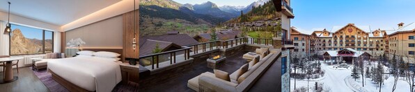 从左至右：崇礼万怡酒店、日赛谷丽思卡尔顿隐世酒店、长白山万达喜来登酒店