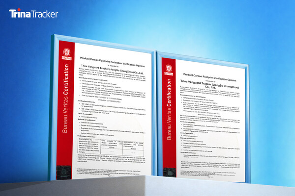 TrinaTracker has received Product Carbon Footprint Certification for Vanguard 2P tracker and Product Carbon Footprint Reduction Verification for Vanguard 1P.